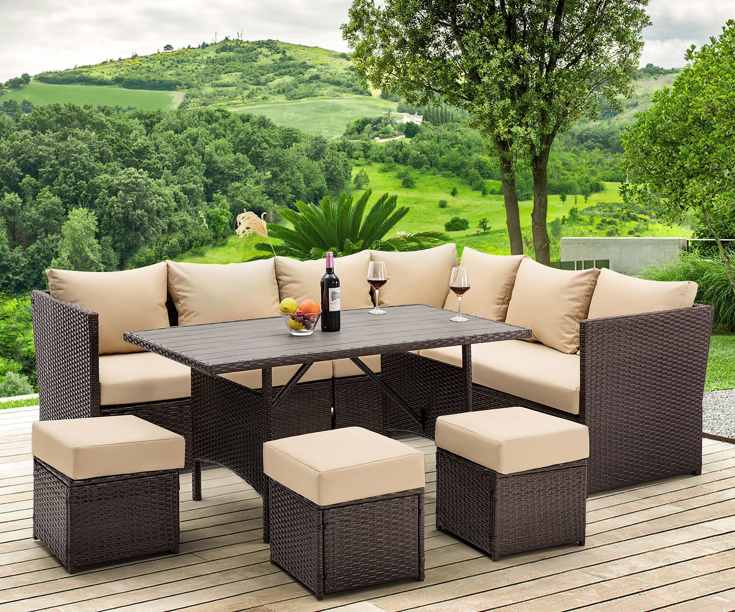 Danrelax 7-Piece Patio Conversation Set, Outdoor Sectional Sofa, PE Rattan Wicker Furniture, Steel Frame, Gray