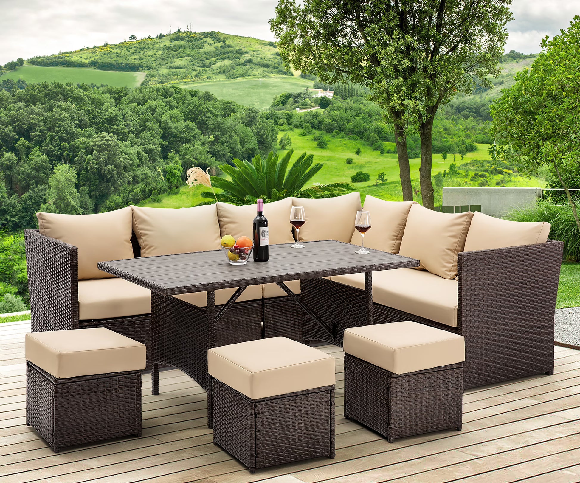 Danrelax 7-Piece Patio Conversation Set, Outdoor Sectional Sofa, PE Rattan Wicker Furniture, Steel Frame, Gray