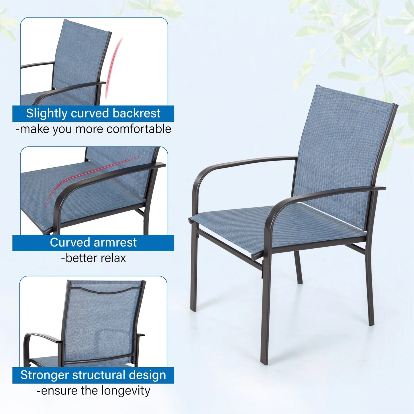 Sophia & William 9 Piece Patio Metal Dining Set Expandable Patio Dining Table and 8 Blue Textilene Chairs