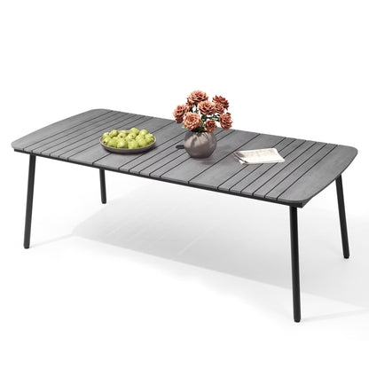 Pellebant 93" Outdoor Dining Table for 8–10 People, Patio Rectangle Table with Wood-Like Tabletop and Umbrella Hole, Aluminum Frame for Garden, Lawn, or Backyard, Brown