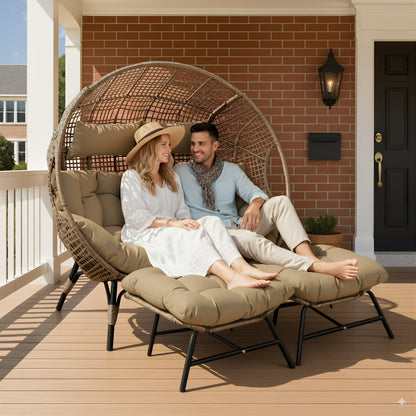 RADIATA 440 lbs Outdoor Egg Chair with Foot Rest & Ottoman, Wicker Patio Egg Chair for Indoor or Garden,Beige