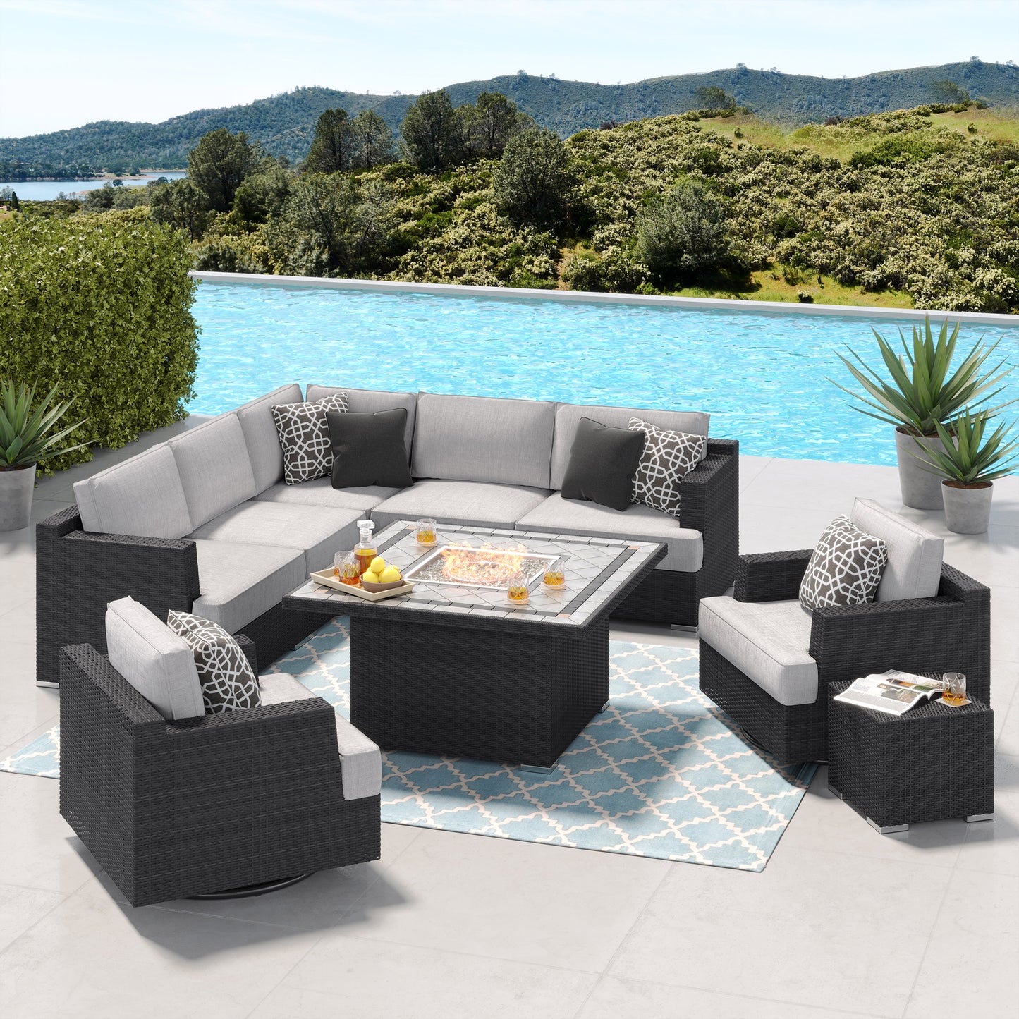 Sirio Niko 9-piece Fire Outdoor Patio Seating Set