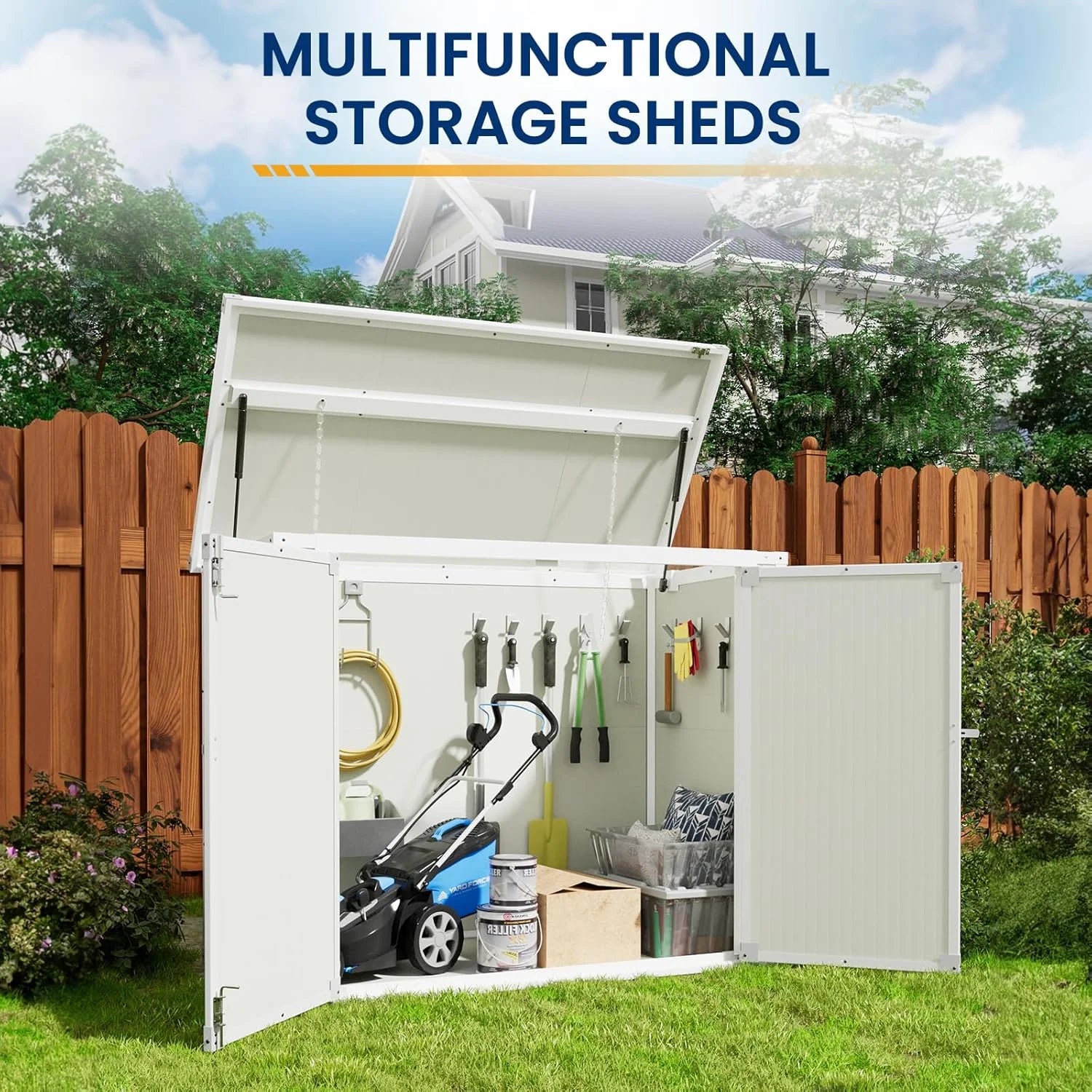 ECOPATIO Outdoor Storage Shed 41 Cu Ft Weather Resistant Resin with Floor Gray