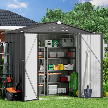 Lofka 6 x 4ft Shed and Outdoor Storage , Durable Metal Garden Shed with Lockable Door, Weather-Resistant Steel Tool Shed for Backyard, Patio, Grey