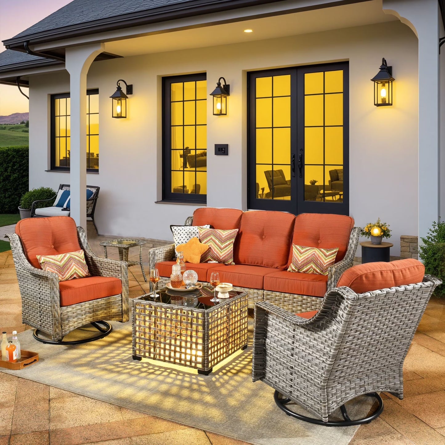 Vcatnet Outdoor Patio Furniture with Swivel Rockers 5 Pieces Sectional Sofa All Weather Wicker High-Back Conversation Set with Coffee Table, Dark Gray