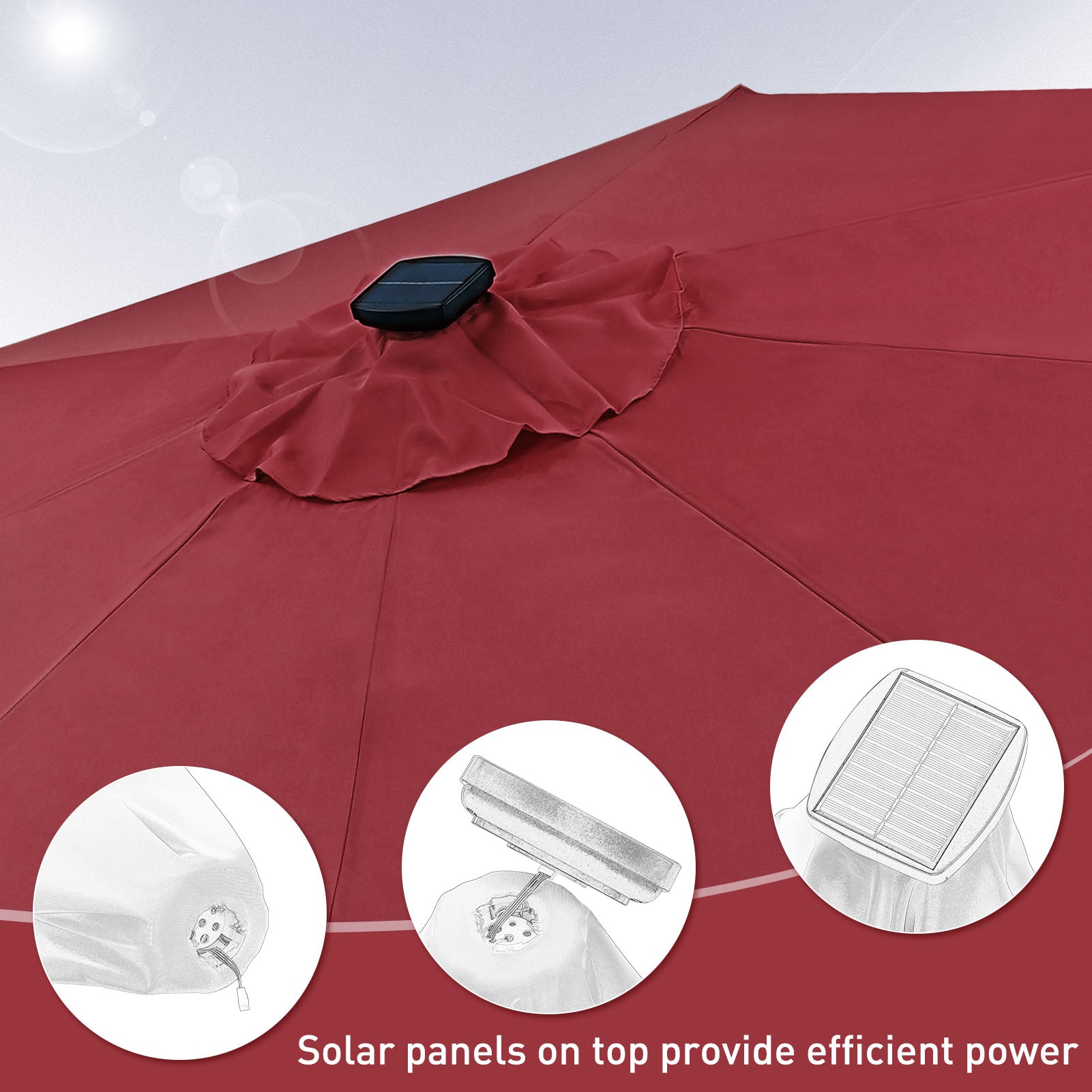 Autlaycil 10 FT Solar LED Lighted Patio Umbrella with LED Table Umbrella with 8 LED Strip Lights, Fade-resistant & Waterproof for Garden, Backyard, Poolside, Push Button Tilt (Blue)