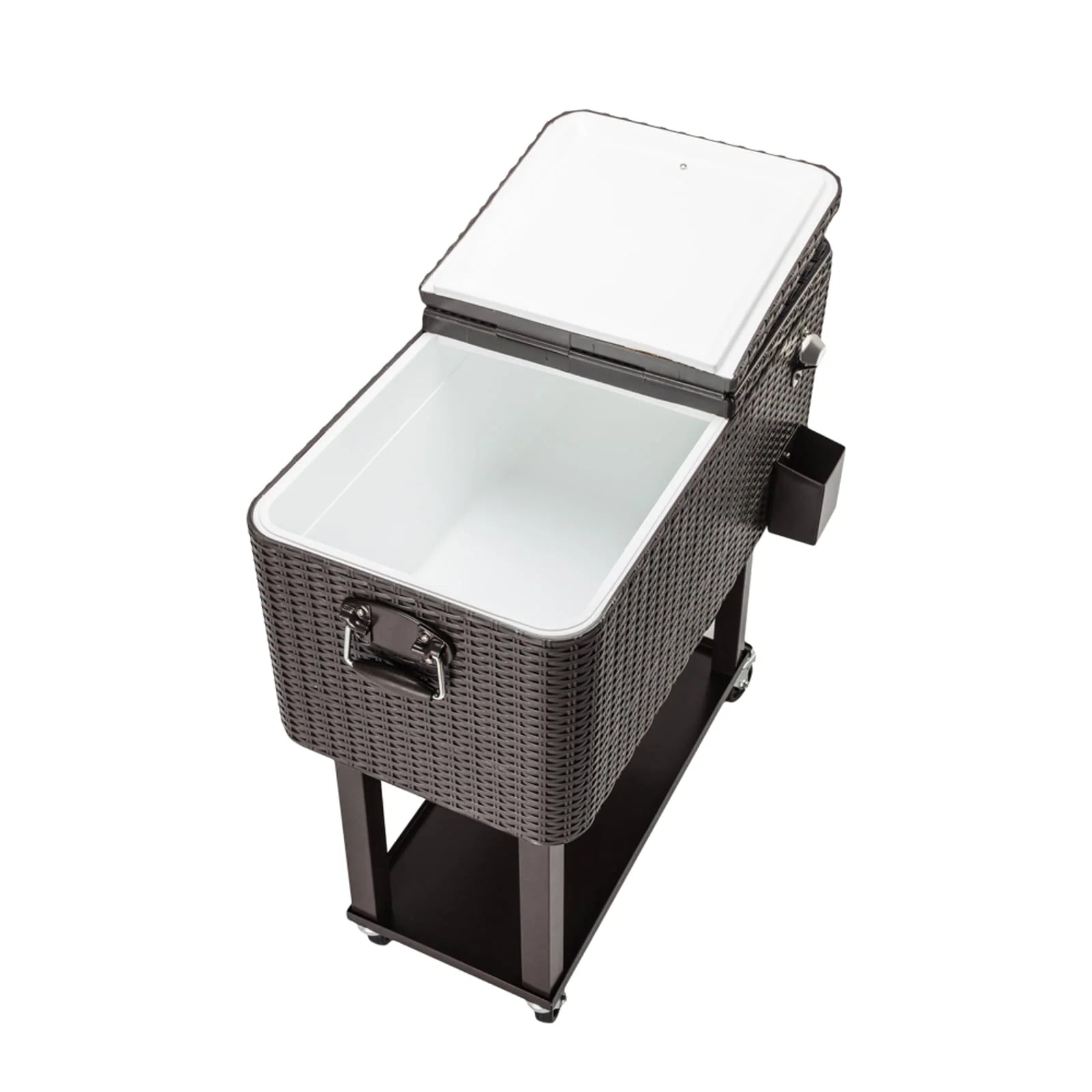 CAIHONG 80 Quart Rolling Ice Chest on Wheels, Portable Party Bar Cold Drink Beverage Cart Tub for Outdoor Patio Deck, Dark Brown Wicker Faux Rattan Tub Trolley, 34.25 x 15.16 x 34.25"