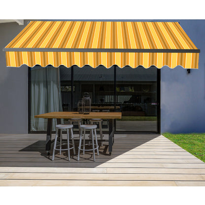 ALEKO 16' x 10' Retractable Motorized Black Frame Patio Awning, Multi Striped Yellow Color