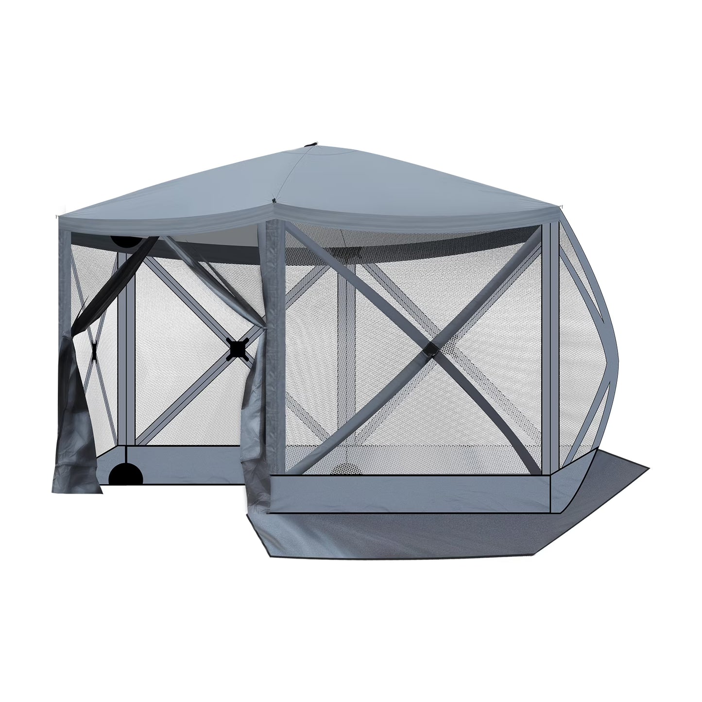 12FTx12FT Pop up Camping Canopy Tent with 6 Mesh Sidewalls, Portable Easy up Outdoor Screened House Shelter Fully Sealed for Patio, Lawn, Camping, Picnic, Includes Carry Bag (Gray)