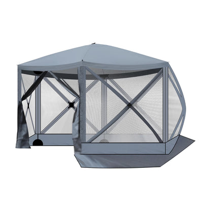 12FTx12FT Pop up Camping Canopy Tent with 6 Mesh Sidewalls, Portable Easy up Outdoor Screened House Shelter Fully Sealed for Patio, Lawn, Camping, Picnic, Includes Carry Bag (Gray)