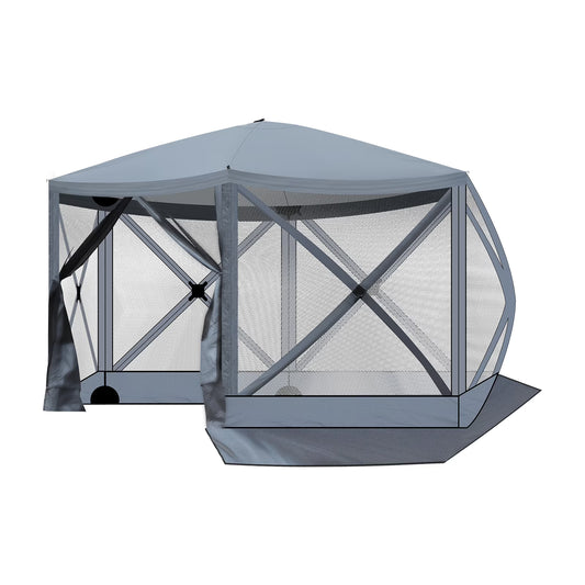 12FTx12FT Pop up Camping Canopy Tent with 6 Mesh Sidewalls, Portable Easy up Outdoor Screened House Shelter Fully Sealed for Patio, Lawn, Camping, Picnic, Includes Carry Bag (Gray)