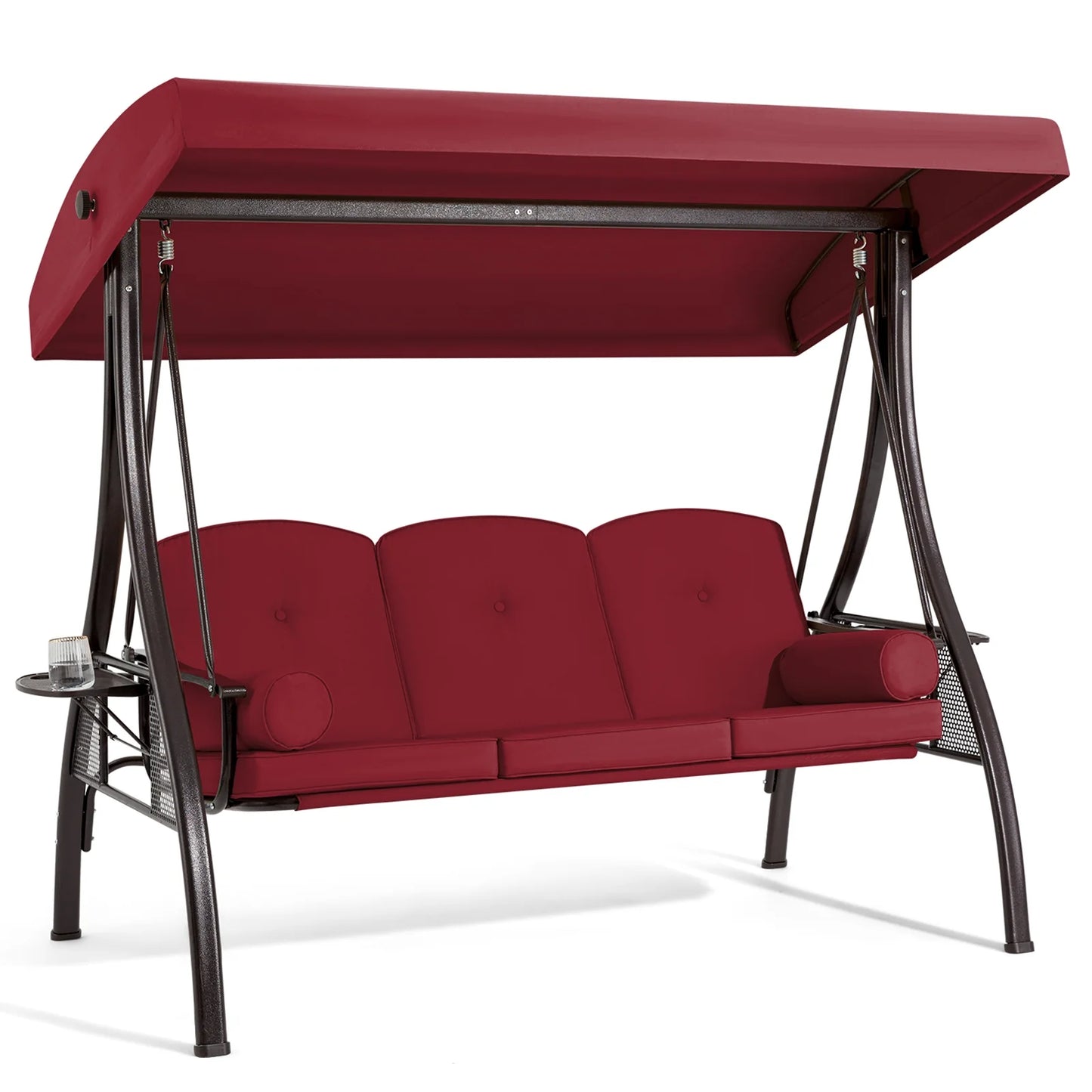 Homrest 3 Person Patio Outdoor Porch Swing with Adjustable Canopy, Backrest, Swing Bed with Stand for Garden,Deck