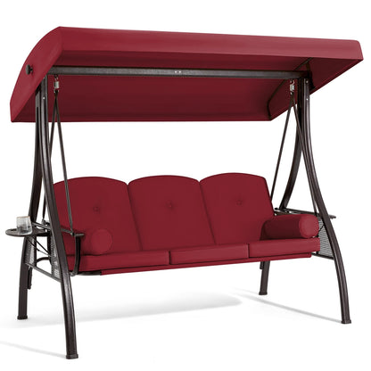 Homrest 3 Person Patio Outdoor Porch Swing with Adjustable Canopy, Backrest, Swing Bed with Stand for Garden,Deck