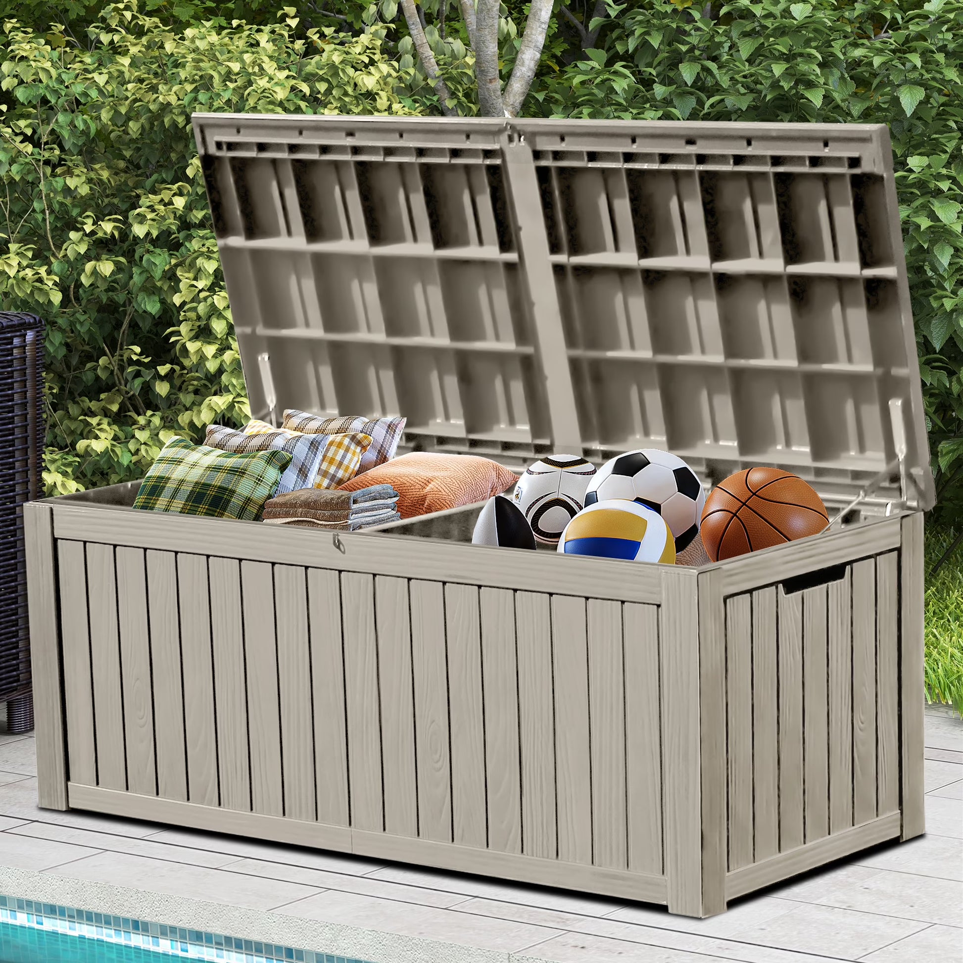 Uforic 150 Gallon Outdoor Storage Deck Box , Large Outdoor Storage Organized w/Divider,for Patio Furniture,Garden Tools, Black