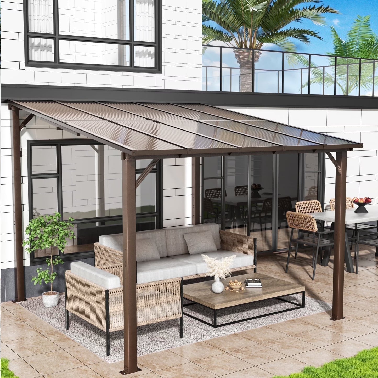 NETAJE 10'x14' Gazebo, Outdoor Wall Mounted Gazebo & Pergola with Aluminum Frame for Patio, Porch and Backyard