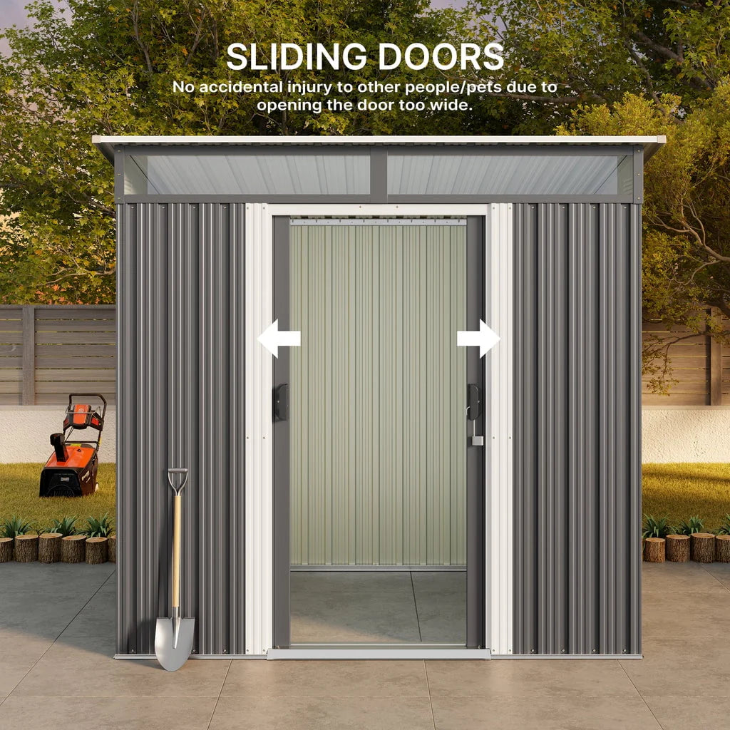 Aiho 6 x 4 FT Outdoor Storage Shed on Clearance with Sliding Double Doors for Garden, Patio - Gray
