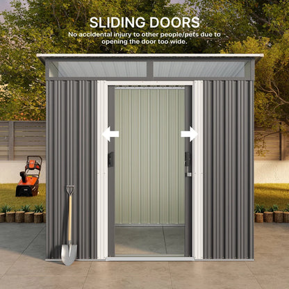 Aiho 6 x 4 FT Outdoor Storage Shed on Clearance with Sliding Double Doors for Garden, Patio - Gray
