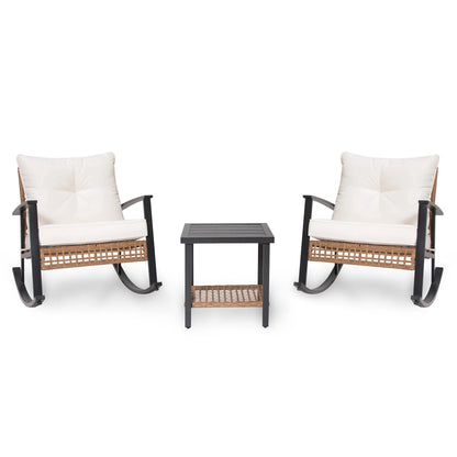 LAUSAINT HOME 3 Pieces Patio Outdoor Conversation Set with 2-Tier Coffee Table, PE Wicker and Galvanized Steel(Beige)