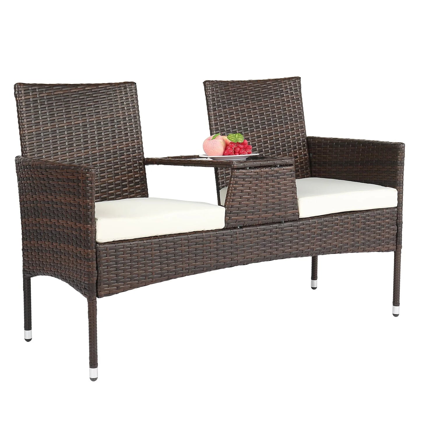 UBesGoo Patio Rattan Loveseat Table Chairs Chat Set with Waterproof Cushion, Outdoor Furniture, Wicker Conversation Set