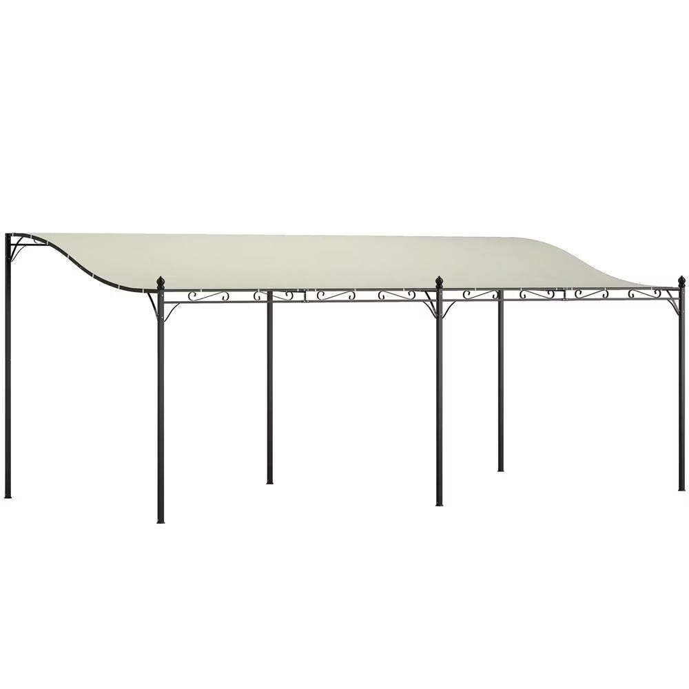 Topcobe 10' x 20' Wall-Mounted Outdoor Pergola Canopy, Metal Patio Canopy with Drainage Holes for Backyard Garden, Tents for Parties, Outdoor Canopy, Shade Canopy, Patio Canopy, Cream White