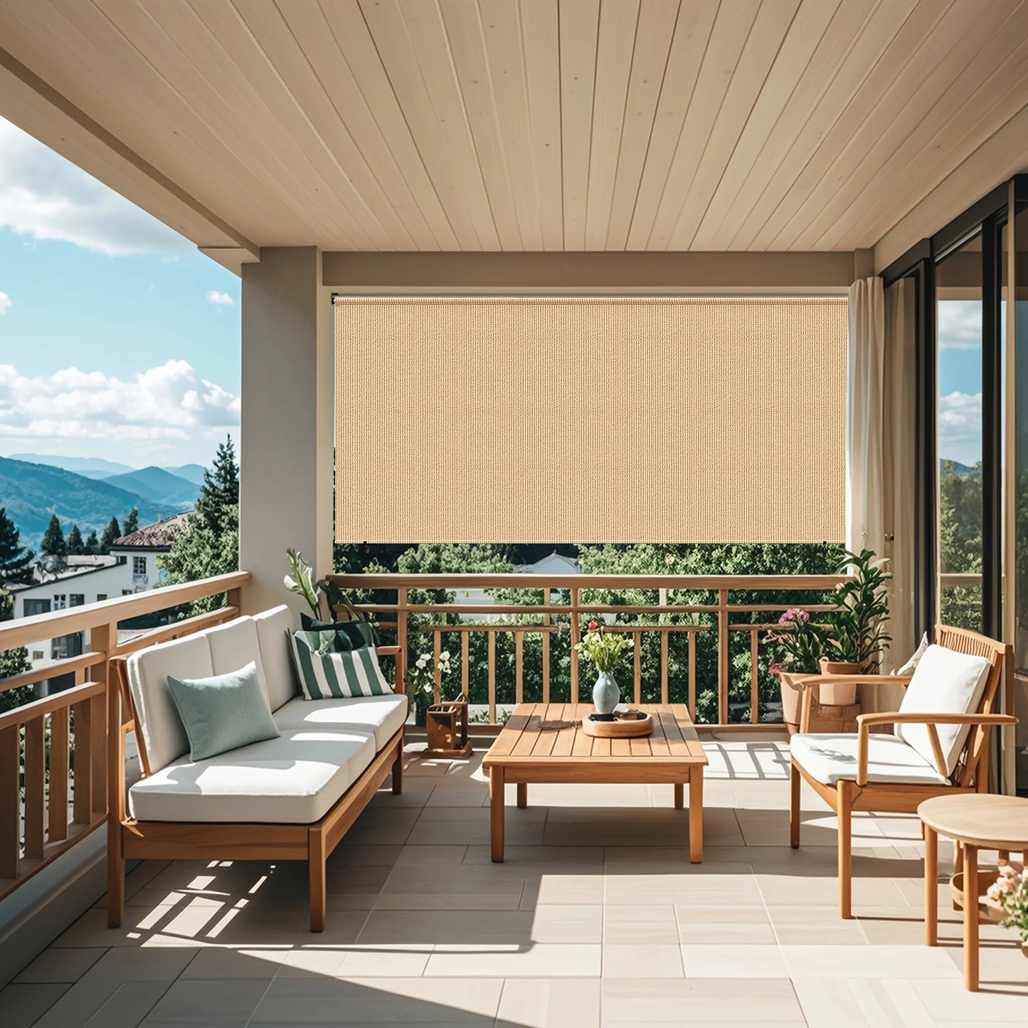 Outdoor Roller Shades - Waterproof Cordless Sun Shade for Patio, Porch & Pergola - 6'x6' & 8'x6' in Mocha/Khaki