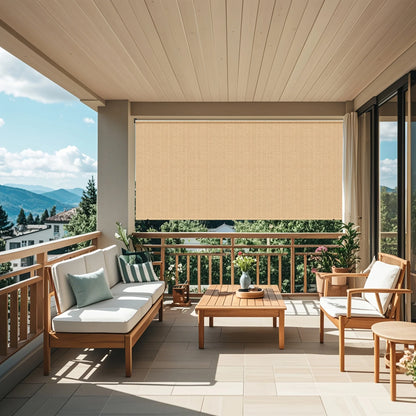 Outdoor Roller Shades - Waterproof Cordless Sun Shade for Patio, Porch & Pergola - 6'x6' & 8'x6' in Mocha/Khaki