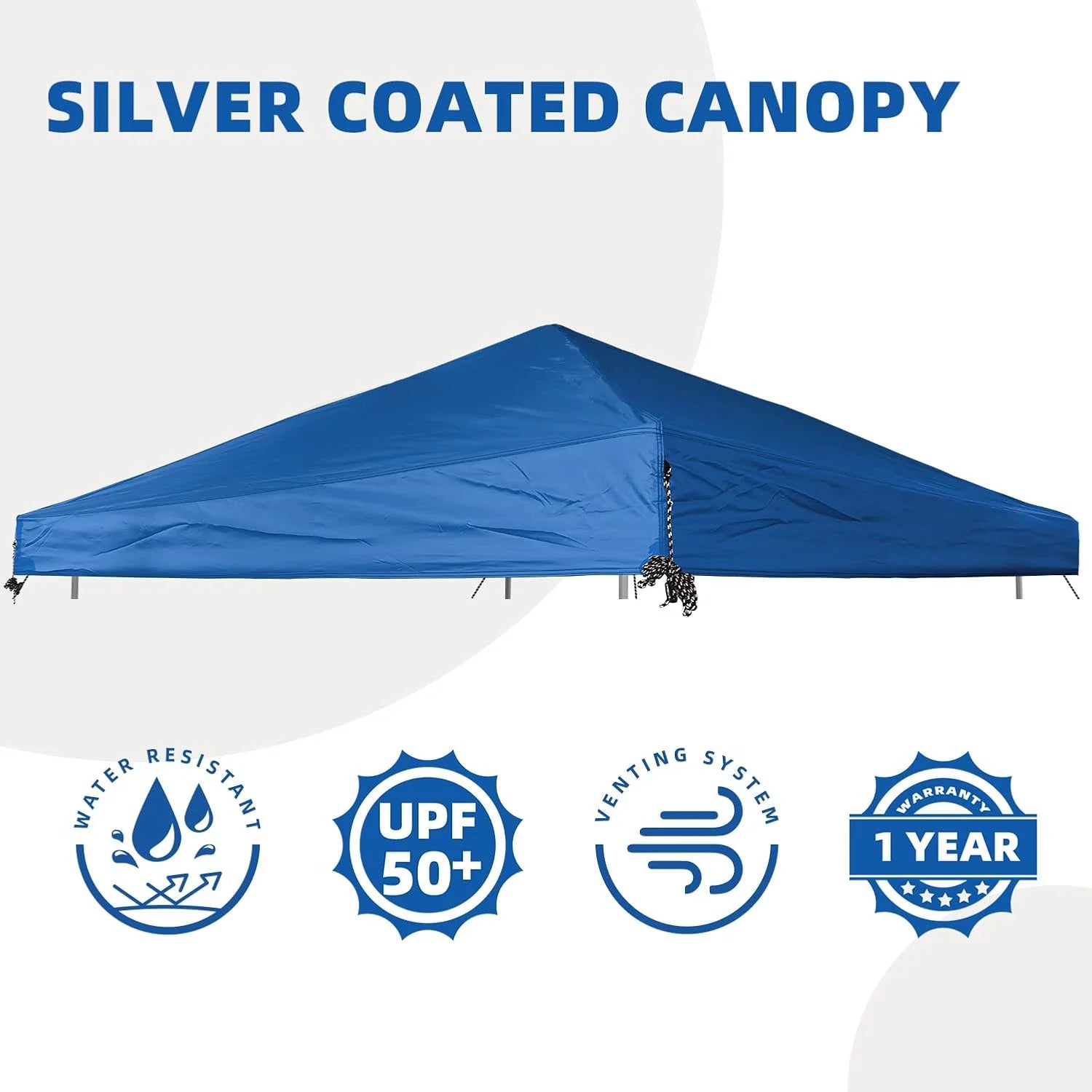 Sliver-Coated Pop Up Canopy Tent Top Cover Roof with Ropes and Velcro 10x10 Canopy Replacement Top,UV Waterproof for Garden Garden Patio Pavilion Sun Shade (Top Only, Blue) | Durable Design