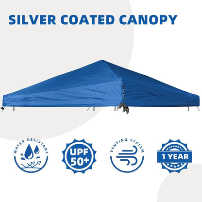 Sliver-Coated Pop Up Canopy Tent Top Cover Roof with Ropes and Velcro 10x10 Canopy Replacement Top,UV Waterproof for Garden Garden Patio Pavilion Sun Shade (Top Only, Blue) | Durable Design