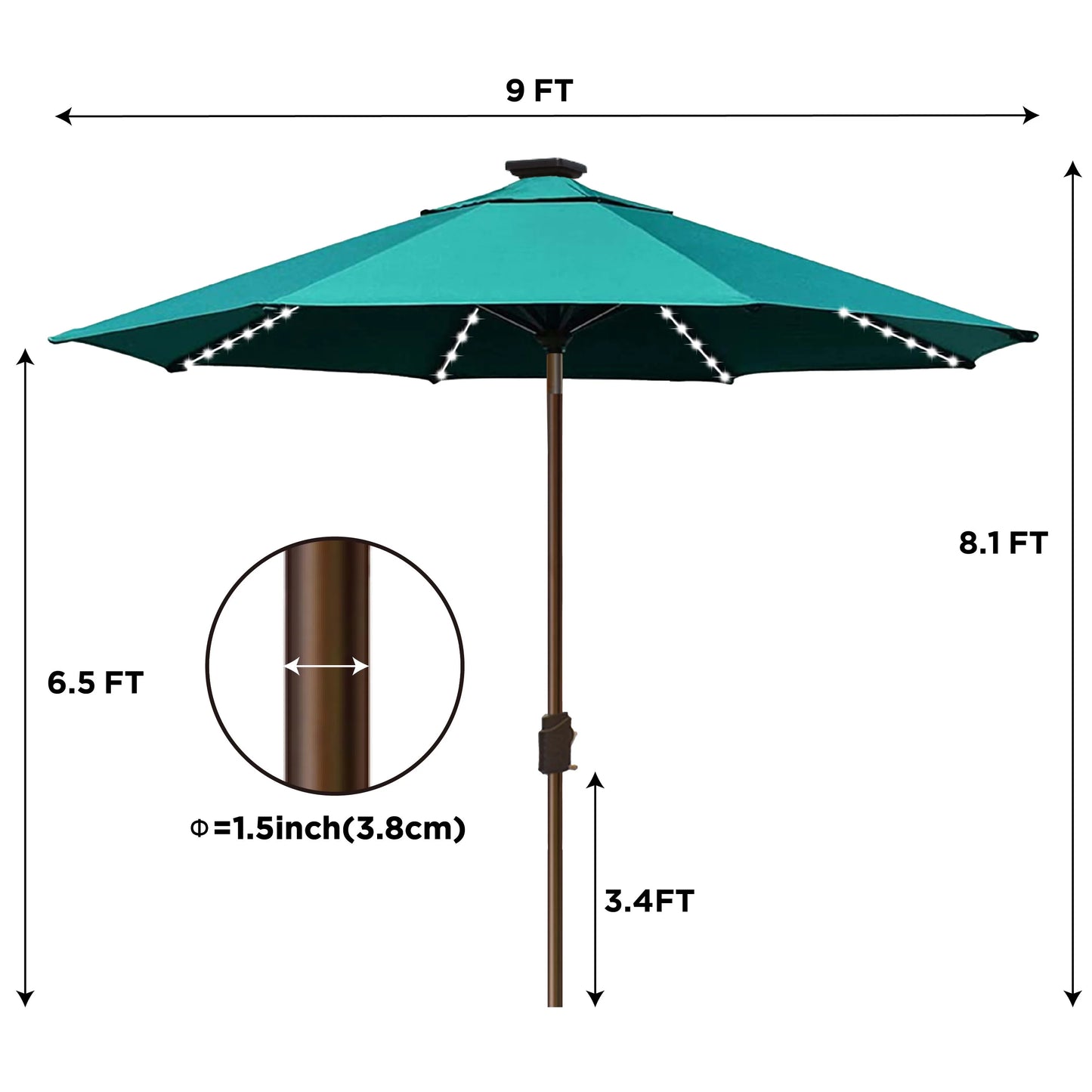 EliteShade Sunbrella Solar Umbrellas 9ft Market Umbrella with 80 LED Lights Patio Umbrellas Outdoor Table Umbrella with Ventilation and 5 Years Non-Fading Top,Ruby