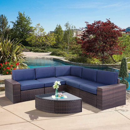 SUNCROWN 6-Piece Outdoor Furniture Patio Sectional Set All-Weather Wicker Conversation Sofa, Light Brown