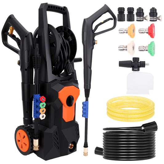 Electric Pressure Washer, 4500PSI Max 3.2 GPM 33FT Hose w/Hose Reel , 4 Connect Nozzles Foam Cannon for Cars, Fences, Driveways, Patios, Home Cleaning