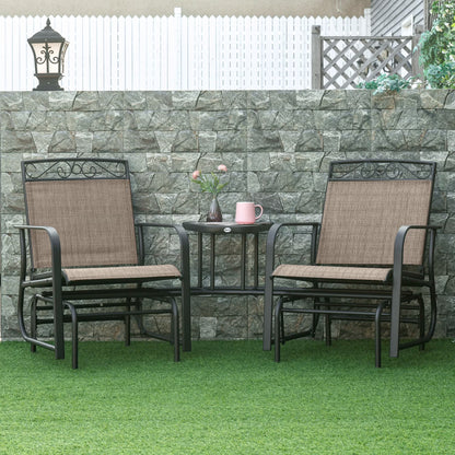 Outsunny Outdoor Glider Chairs with Coffee Table, Patio 2-Seat Rocking Chair Swing with Breathable Sling for Backyard, Garden and Porch, Black