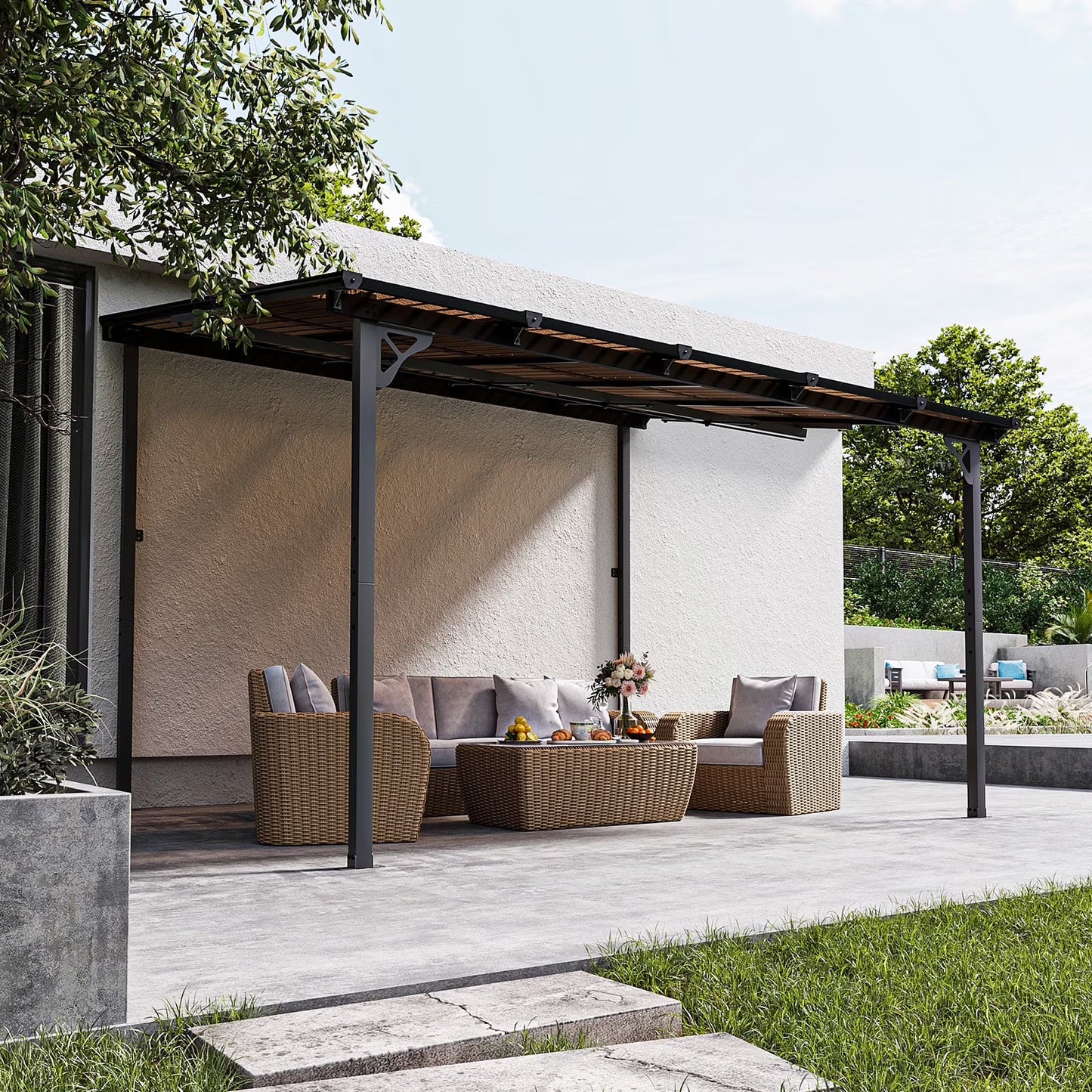 Aoxun 8' x 5' Gazebo for Patio, Gazebo Pergola with Sloped Roof, Grill Gazebo Large Wall-Mounted Heavy Duty Awnings, for Backyard, Deck, Patio