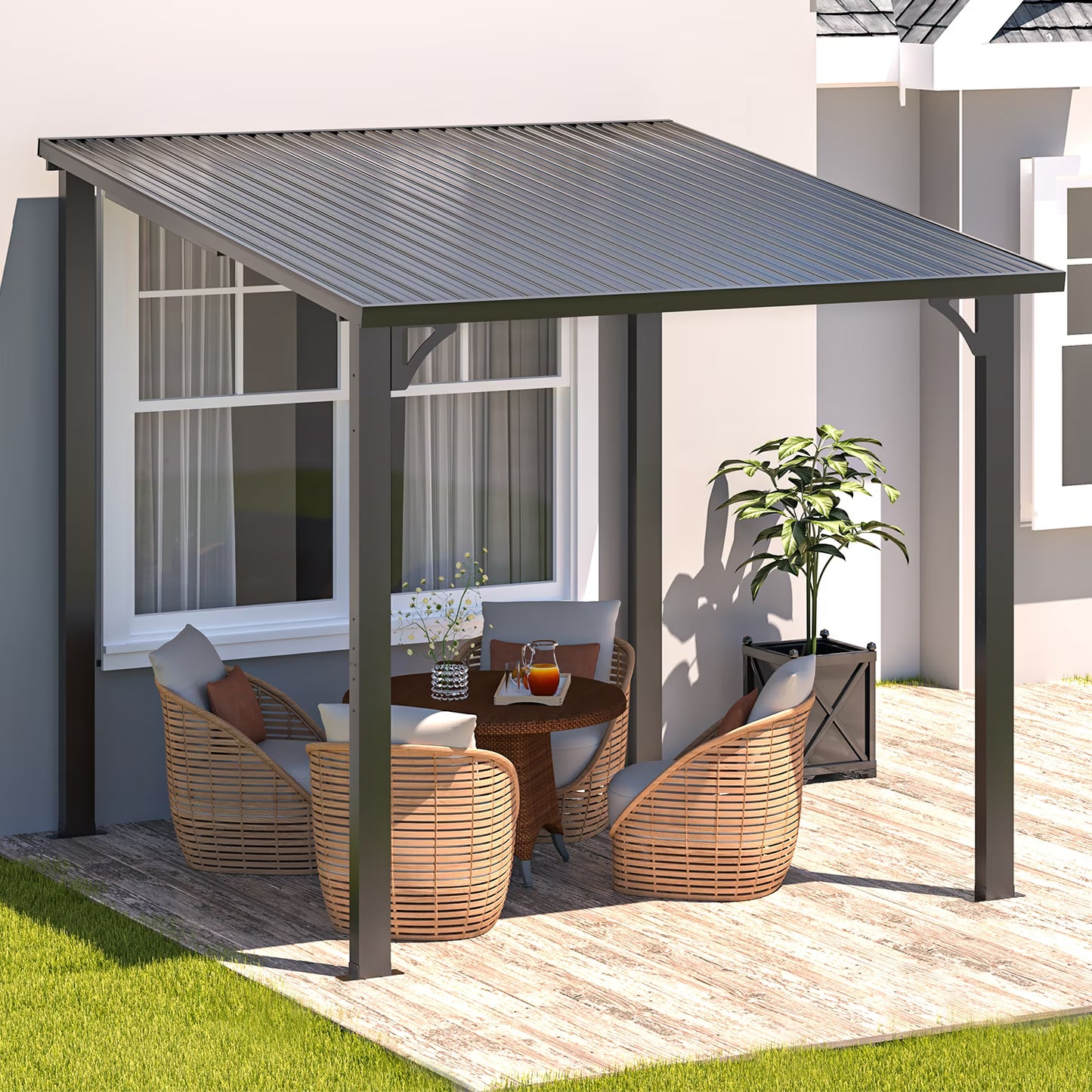 AECOJOY 10' x 12' Hardtop Gazebo, Heavy Duty Outdoor Gazebo with Galvanized Steel Sloping Roof, All Weatherproof Metal Gazebo Featuring Vertical Stripes for Patio, Backyard, and Lawns