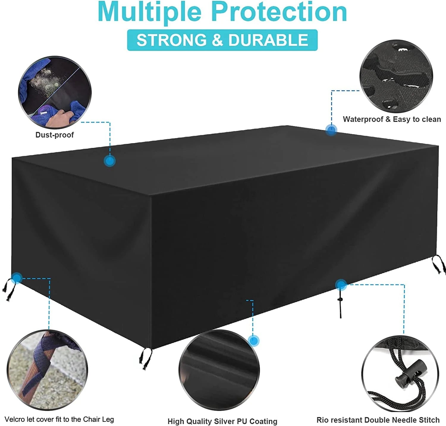Patio Furniture Covers Waterproof,71 x 47 x 30 inch outdoor furniture cover waterproof,Dinosam Durable Outdoor Furniture Covers with 4 Windproof Buckles,Black Patio Table Cover Fits for 8-10 Seats