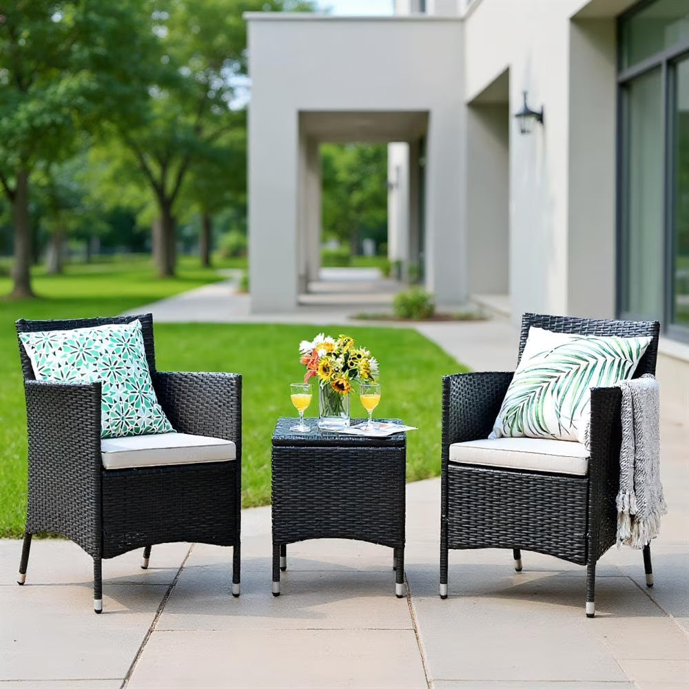 Topcobe 3 Piece Wicker Patio Furniture Set, Wicker Outdoor Sectional with Washable and Removable Cushion for Patio, B-Red