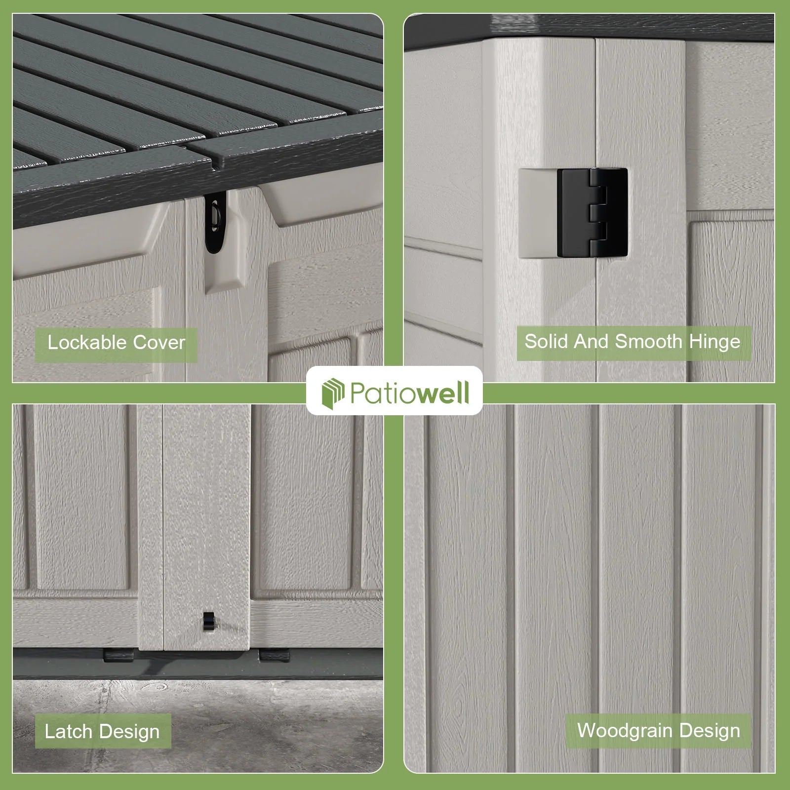 Patiowell 260 Gallon Outdoor Horizontal Storage Sheds, All-Weather Resin Tool Shed with Lockable Multi-Opening Door, Outdoor Storage Box for Trash Cans, Tools and Bicycles