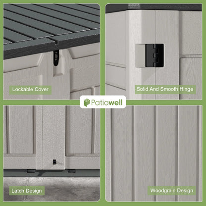 Patiowell 260 Gallon Outdoor Horizontal Storage Sheds, All-Weather Resin Tool Shed with Lockable Multi-Opening Door, Outdoor Storage Box for Trash Cans, Tools and Bicycles