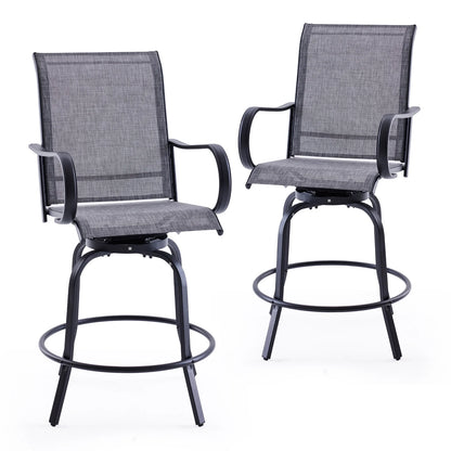 STARY Outdoor Bar Stools Set of 2, Swivel Patio Barstools with Textile Fabric,Ergonomic Comfort Bar Height Tall Outdoor Stools for Balcony,Dark Grey