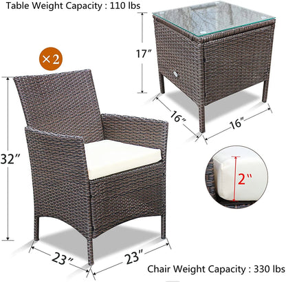 Devoko 3 Pieces Outdoor Furniture Sets Rattan Wicker Chairs Patio Conversation Set, Beige
