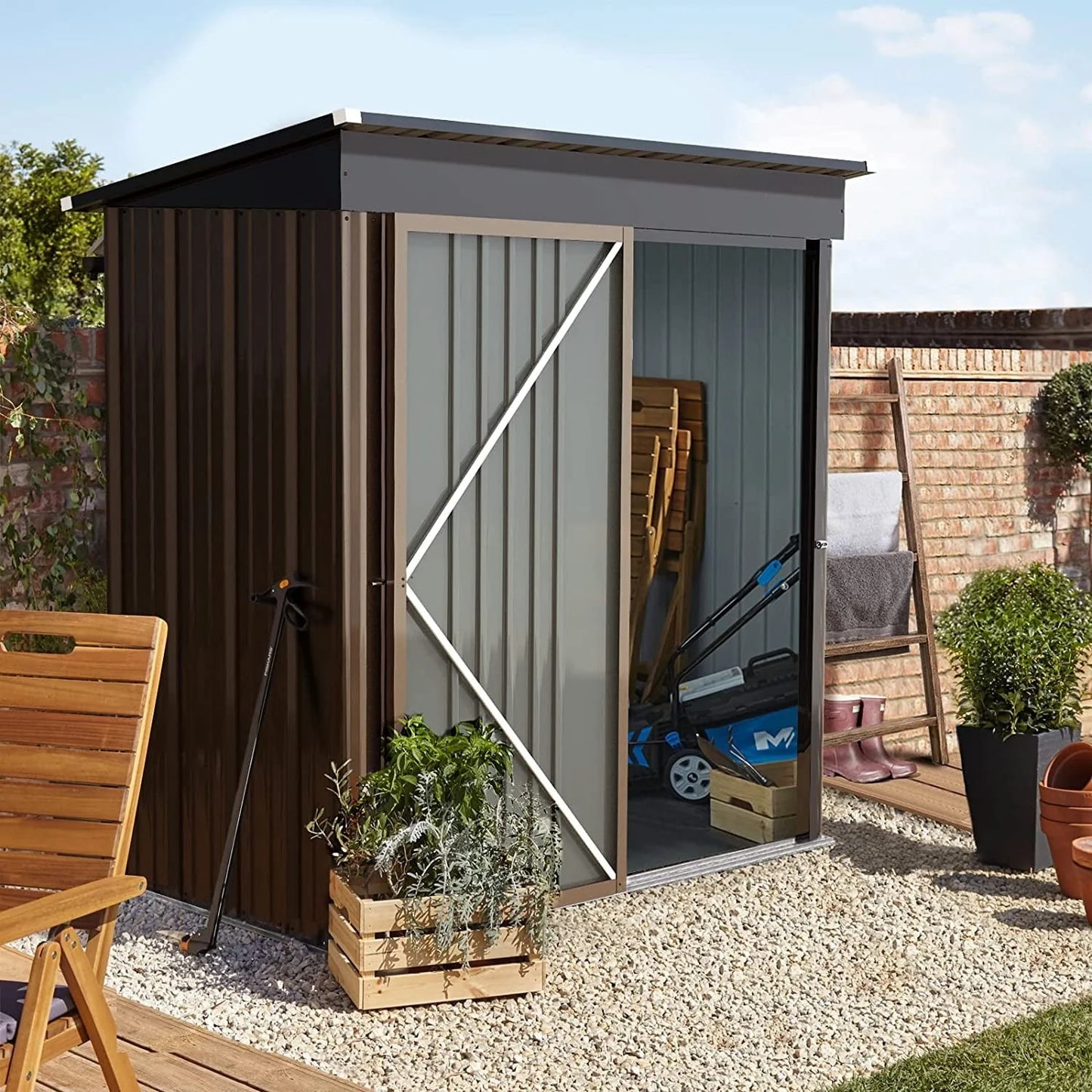 Vitesse Outdoor 5' x 3' Storage Metal Shed, Steel Garden Shed with Single Lockable Door, Tool Storage Shed House for Backyard, Patio, Lawn