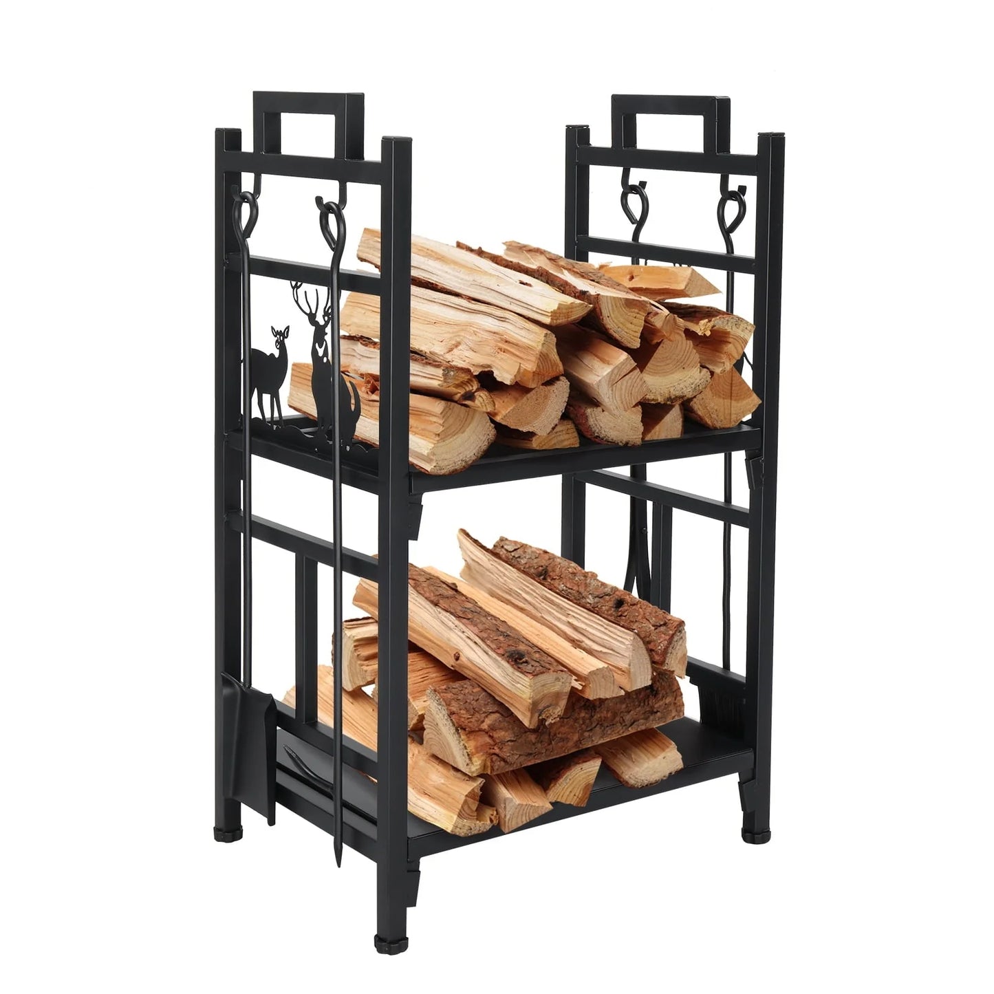 OverPatio Firewood Rack Fireplace Tool Rack Indoor Wood Holders Fireplace Tools Set Tongs Accessories