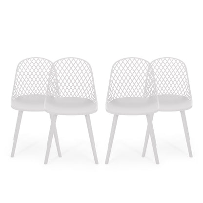 Noble House Lily Plastic Patio Dining Side Chair in White (Set of 4)