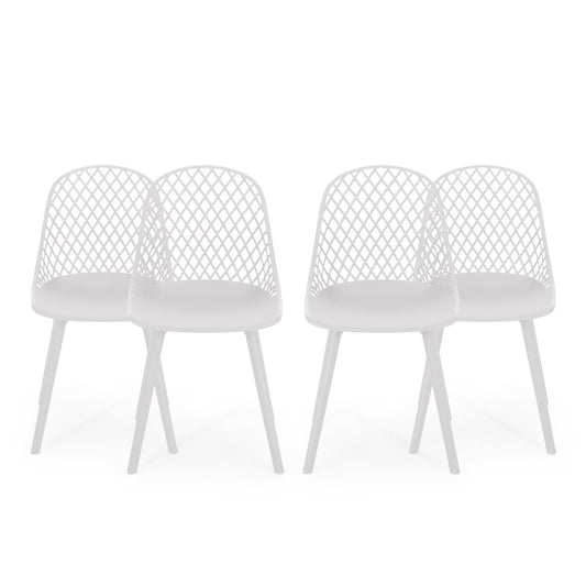 Noble House Lily Plastic Patio Dining Side Chair in White (Set of 4)