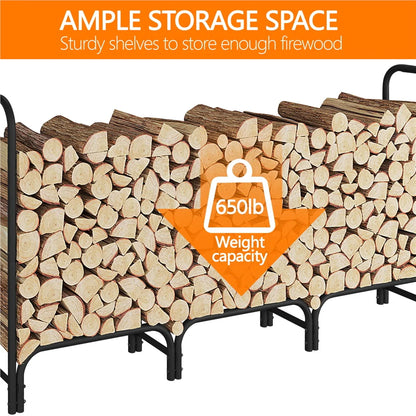 SmileMart 94.5" Large Metal Firewood Log Rack Holder for Outdoor Patio Balcony, Black