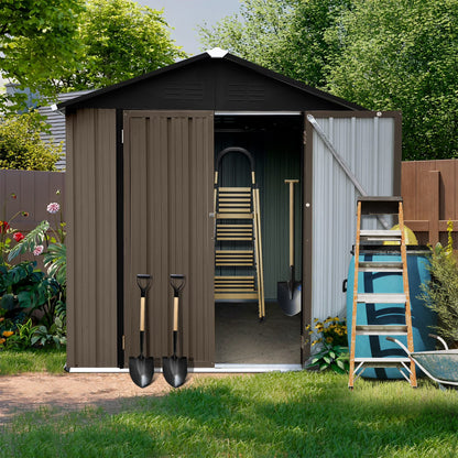 Aukfa Outdoor Storage Shed, 5 X 4 FT Metal Garden Shed, Waterproof Tool Shed for Backyard Patio, Brown