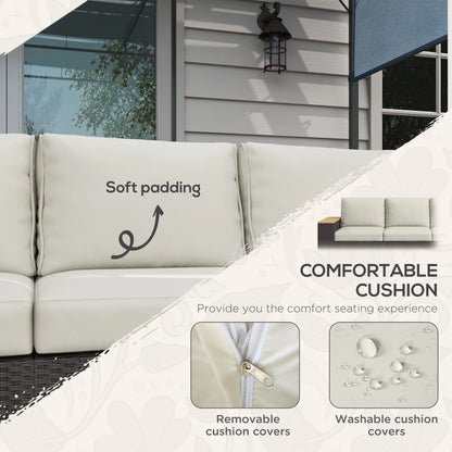 Outsunny Thick Cushioned 3-Seater Outdoor Sofa, Wood Grain Wide Armrests, Patio Couch, Beige