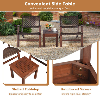 Gymax 3PCS Rattan Patio Chair & Table Set Outdoor Furniture Set w/Wooden Frame