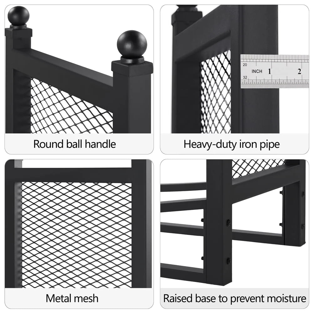 SmileMart Metal Fireplace Log Holder Firewood Rack Storage for the Patio, Garden, Yard or Indoors, Black