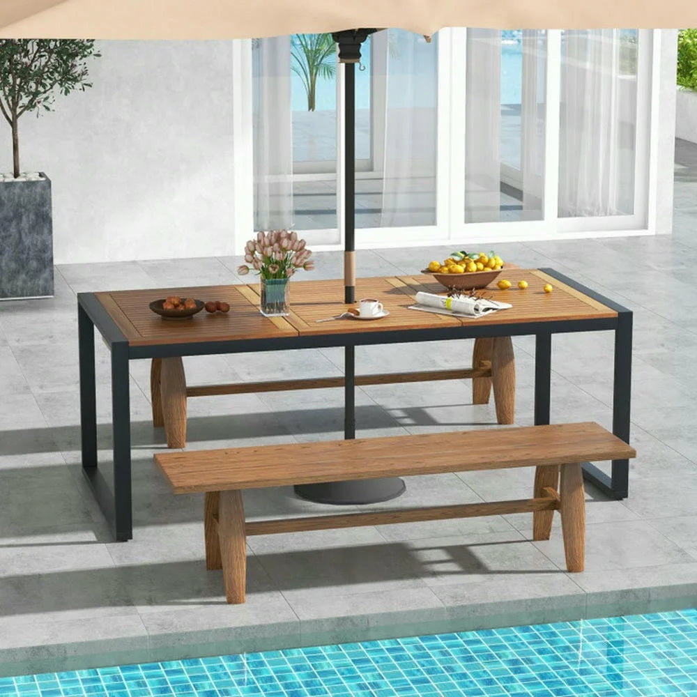 Spaco 79 Inch Acacia Wood Patio Table, Table with 1.9 Inch Umbrella Hole for Outdoor as Garden and Poolside, Brown